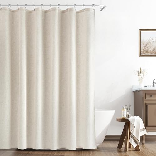 Linen Shower Curtain 82 Inch Long Weighted Thick Fabric Bath Shower Curtain Set with Hooks, XLong Tall Country Farmhouse Beige Curtains for Bathroom, 72x82 - color: Linen, size: 72"W x 82"L (Pack of 1)