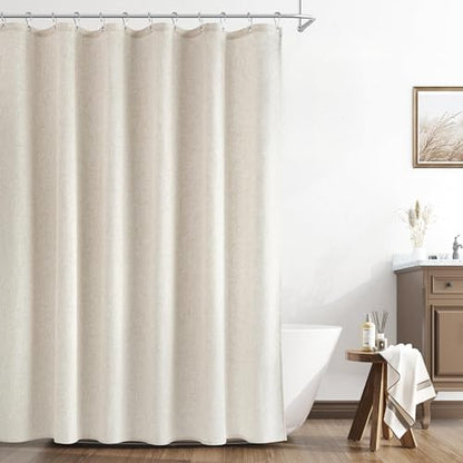 Linen Shower Curtain 82 Inch Long Weighted Thick Fabric Bath Shower Curtain Set with Hooks, XLong Tall Country Farmhouse Beige Curtains for Bathroom, 72x82 - color: Linen, size: 72"W x 82"L (Pack of 1)