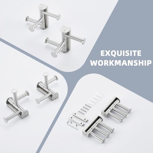 Suyar Bathroom Towel Hook with 3 Arms, Swivel Robe Holder, Brushed Nickel | 2 Pack, SUS304 Stainless Steel, Wall Mounted - color: Brushed Nickel, size: 2 Pack