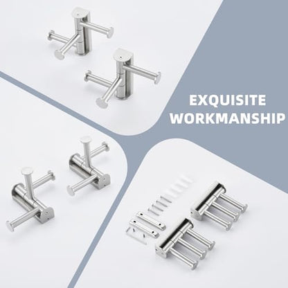 Suyar Bathroom Towel Hook with 3 Arms, Swivel Robe Holder, Brushed Nickel | 2 Pack, SUS304 Stainless Steel, Wall Mounted - color: Brushed Nickel, size: 2 Pack