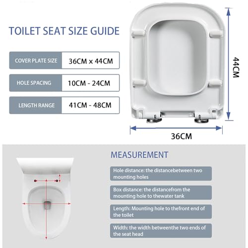 Slow Close Rectangular Toilet Seat Quick Release Adjustable Hinges Easy Installation - size: 36*44cm