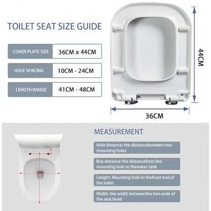 Slow Close Rectangular Toilet Seat Quick Release Adjustable Hinges Easy Installation - size: 36*44cm