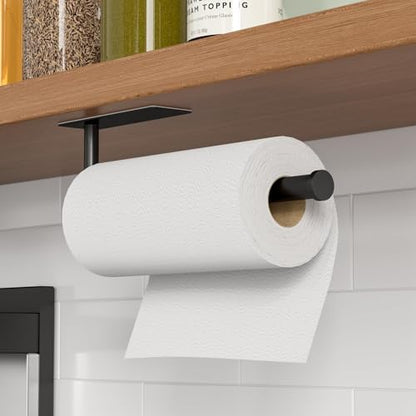 Paper Towel Holder Under Cabinet, Self-Adhesive,No Drilling, Stainless Steel, Wall-Mounted for Kitchen and Bathroom, Easy Install, Durable, Space-Saving, Ideal for Home, RV (Black, 1 Pack) - color: Black