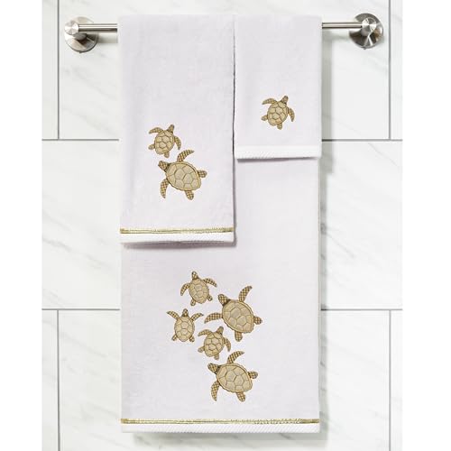 Jewel 4-Piece Premium Towel Set, Embroidered Turtles, Plush Turkish Cotton, Durable & Quick Dry, Elegant Beach Style, 2 Bath 2 Hand Towels, Silver - color: Silver, size: 2 Pcs Bath 2 Pcs Hand Towel