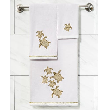 Jewel 4-Piece Premium Towel Set, Embroidered Turtles, Plush Turkish Cotton, Durable & Quick Dry, Elegant Beach Style, 2 Bath 2 Hand Towels, Silver - color: Silver, size: 2 Pcs Bath 2 Pcs Hand Towel