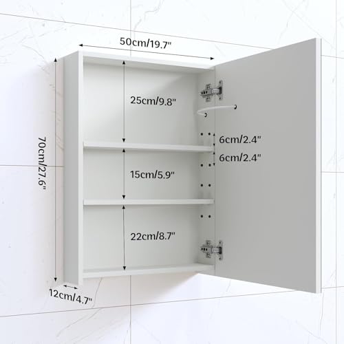 20" x 28" Bathroom Medicine Cabinet with Mirror,Medicine Cabinets with Large Storage,Single Door LED Bathroom Wall Cabinet with Shelves,Dimmer and Anti-Fog