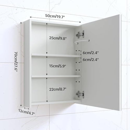 20" x 28" Bathroom Medicine Cabinet with Mirror,Medicine Cabinets with Large Storage,Single Door LED Bathroom Wall Cabinet with Shelves,Dimmer and Anti-Fog