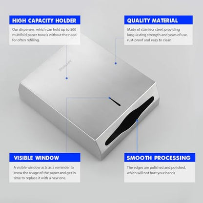 Gorlary 2 Pack Commercial Paper Towel Dispenser Wall Mount, Lockable | Brushed Stainless Steel, Fits C-Fold Multifold Trifold Paper Towels, Fingerprint Resistant, Touchless Hand Towels holder - color: Large-silver-2pack