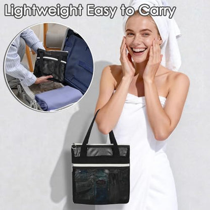 GYEUKHAM Mesh Shower Bag with 2 Zipper Pockets & Dual Handles, Quick-Drying Hanging Shower Caddy for College Essentials,Sunscreen,Dorm, Gym, Travel & Camping, Black - color: Small-Black-1 Pack
