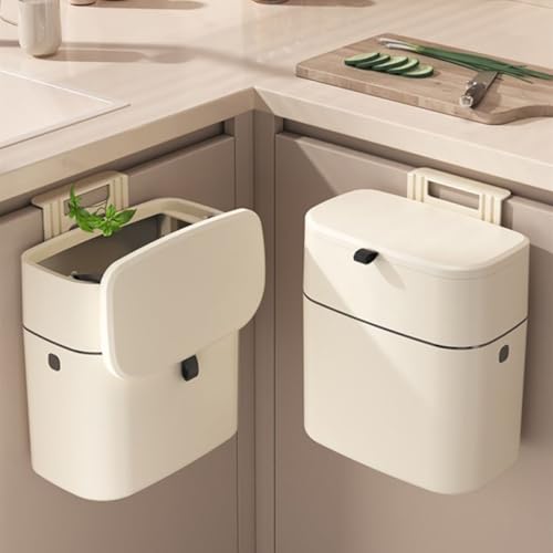 Wall-Mounted 12l Kitchen Trash Can with Lid, Cupboard Hanging Rubbish Bin, Sealed Plastic Waste Basket for Bathroom and Cabinet Storage