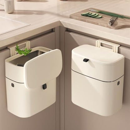 Wall-Mounted 12l Kitchen Trash Can with Lid, Cupboard Hanging Rubbish Bin, Sealed Plastic Waste Basket for Bathroom and Cabinet Storage