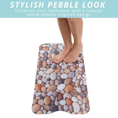 ENKOSI Non-Slip Bath & Shower Mat 40x16 Extra Long, Suction & Drain Holes | Pebble Stone spa look; Durable PVC; 40x16 in, Pebble Stone - color: Pebble Stone