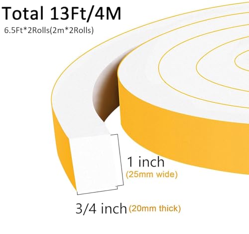 Strong Adhesive White WeatherStripping 1x3/4in, Block Drafts, Noise | Fills Wide Under-Door Gaps, Reduces Vibration, Single-Sided, High Density Foam Insulation Tape, Removable, No Residue - color: White, size: 1 In x 3/4 In x 13Ft