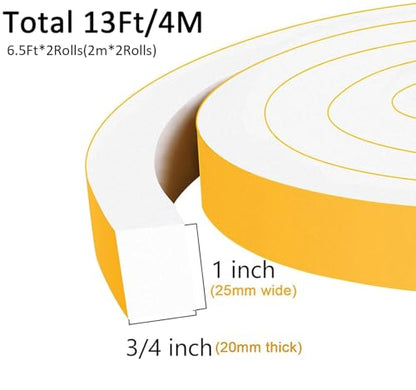 Strong Adhesive White WeatherStripping 1x3/4in, Block Drafts, Noise | Fills Wide Under-Door Gaps, Reduces Vibration, Single-Sided, High Density Foam Insulation Tape, Removable, No Residue - color: White, size: 1 In x 3/4 In x 13Ft