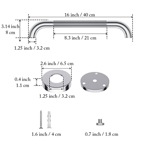 Shower Grab Bars for Bathtubs 16 Inch,Chrome Stainless Steel Bath Grab Bar, Knurled Bathroom Safety Rail, Shower Handrail Support, Handicap Elderly Senior Balance Assist Handles - size: 16inch-2 Pack