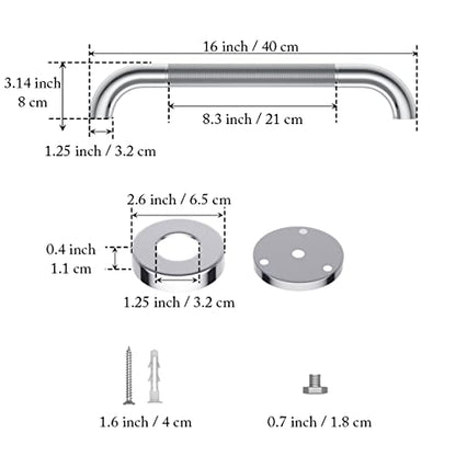 Shower Grab Bars for Bathtubs 16 Inch,Chrome Stainless Steel Bath Grab Bar, Knurled Bathroom Safety Rail, Shower Handrail Support, Handicap Elderly Senior Balance Assist Handles - size: 16inch-2 Pack