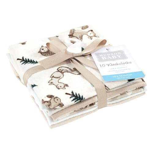 Hudson Baby Unisex Baby Flannel Cotton Poly Washcloths, Boy Woodland Pals 10Pk, One Size - color: Boy Woodland Pals 10pk