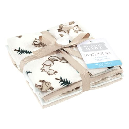 Hudson Baby Unisex Baby Flannel Cotton Poly Washcloths, Boy Woodland Pals 10Pk, One Size - color: Boy Woodland Pals 10pk