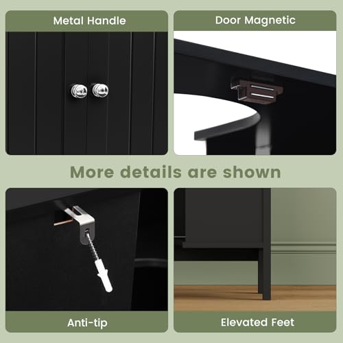 Iwell Pedestal Sink Storage Cabinet with 2 Doors and Shelf, Under Sink Cabinet, Bathroom Sink Cabinet with U-Shape, Black - color: Black Undersink