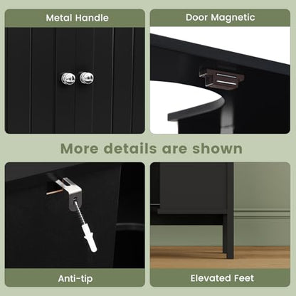 Iwell Pedestal Sink Storage Cabinet with 2 Doors and Shelf, Under Sink Cabinet, Bathroom Sink Cabinet with U-Shape, Black - color: Black Undersink