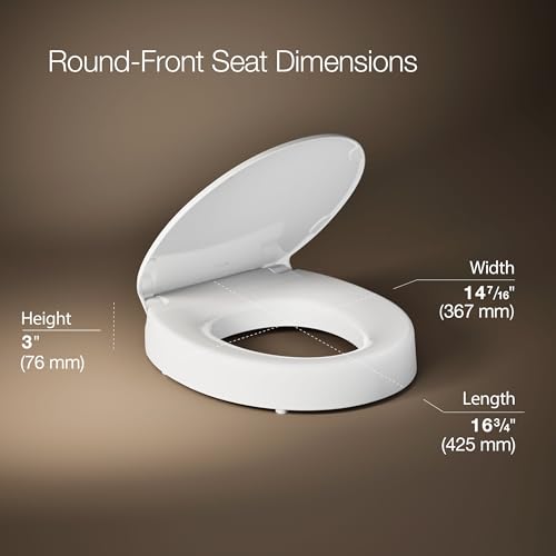 KOHLER 25876-0 Hyten 3" Height, Elevated Soft Close Round Toilet Seat, Contoured Seat with Grip-Tight Bumpers, Quick-Attach Hardware, White - color: White, size: Round