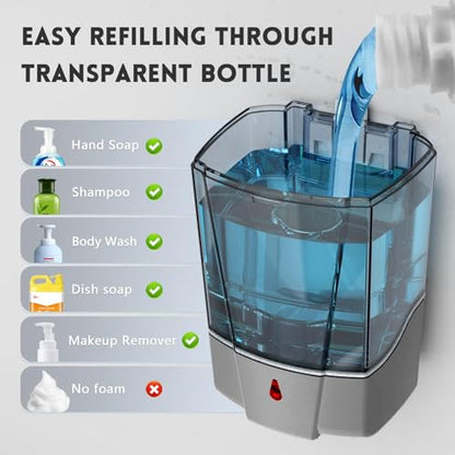 Automatic Soap Dispenser 20fl oz/600ml Touchless Wall Mount Liquid ABS Auto Hands Free Touchless Soap Dispensers Bathroom Kitchen 9031 Silver - color: Silver