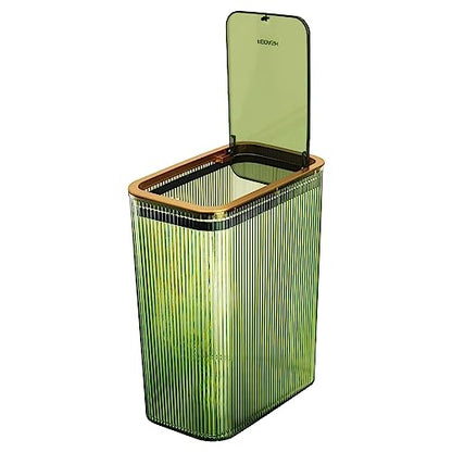 Bathroom Trash Cans with Lids, 2.6 Gallon (Green) | Garbage Can for Bedroom, Office, Plastic Slim Waste Basket with Press Top Lid, 10L Clear Trash Bin for Home, Kitchen - color: Green, style: Top and Bottom Opening