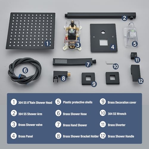 Shower Faucet 10 Inches Matte Black Shower System with Rainfall Shower Head and Handheld Spray Bathroom Luxury Rain Shower Faucet Set Complete Wall Mounted - color: Matte Black, size: Matte Black-10"