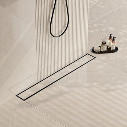 Neodrain 36" Matte Black Linear Shower Drain,2-in-1 Flat& Tile Insert Cover | 304 Stainless Steel,Fast Drainage, Durable,Rectangle Shower Floor Drain with Adjustable Feet,Hair Strainer,Fits Bathrooms - color: Matte Black, size: 36 In