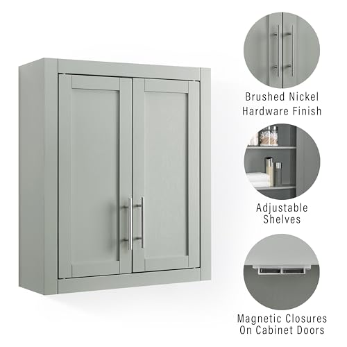 Crosley Furniture Savannah Wall Mounted Bathroom Storage Medicine Cabinet with Shelves, Gray - color: Grey, style: Wall Cabinet