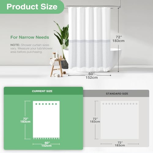 Stall Fabric Shower Curtain, 60 inch Modern Farmhouse Grey and White Boho Striped Cloth Shower Curtain with Tassels, Hotel Luxury Bathroom Shower Curtain Set with 10 Hook, Grey, 60x72 - color: Grey, size: 60"W x 72"L (Pack of 1)