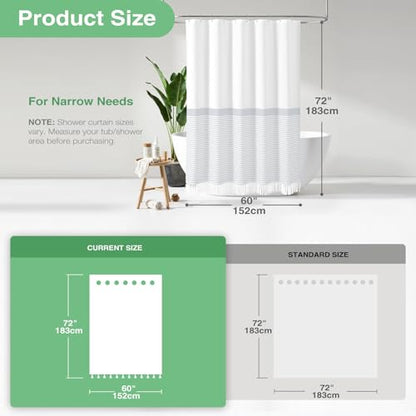 Stall Fabric Shower Curtain, 60 inch Modern Farmhouse Grey and White Boho Striped Cloth Shower Curtain with Tassels, Hotel Luxury Bathroom Shower Curtain Set with 10 Hook, Grey, 60x72 - color: Grey, size: 60"W x 72"L (Pack of 1)