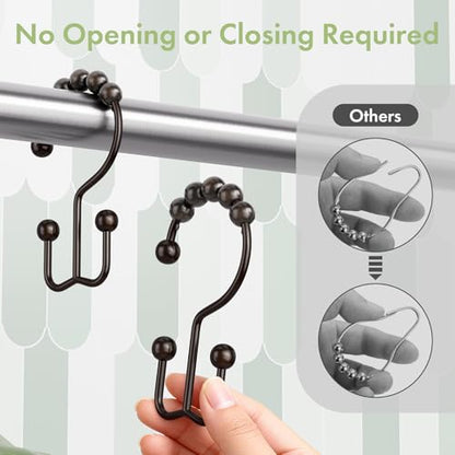 Shower Curtain Rings, Rust-Resistant Metal Double Shower Hooks for Curtain Rolling Shower Curtain Hooks Rings Shower Rings for Bathroom Shower Curtain Rod, Bronze, Set of 12 Rings - color: Bronze, style: Modern - Double Hooks