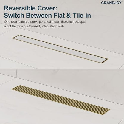 24 Inch Linear Shower Drain, Brushed Gold Rectangular Floor Drain with Removable Grate, SUS304 Stainless Steel, High Flow Capacity and cUPC Certified - color: Brushed Gold, size: 24