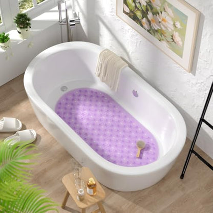 HITSLAM Oval Bathtub Mat Non Slip, 27x15 Inch Bubble Bath Tub Mat for Bathroom, Machine Washable Shower Mat with Suction Cups and Drain Holes, Purple - color: Purple, size: 27" x 15" (Oval)