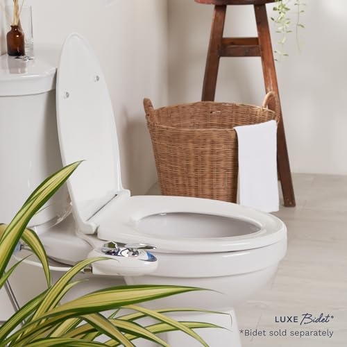 LUXE TS1008E Slow Close Elongated Comfort Fit Toilet Seat, White | with Slow Close, Quick Release Hinges, and Non-Slip Bumpers - size: Elongated