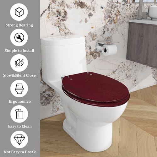 Elongated Resin Toilet Seat, Quietly Close Quick Release Hinges Cover | Toilet Lid Cover Easy to Clean and Install, Red Patterned Leather Heavy Duty Toilet Seat - color: pattern5, size: V-shape