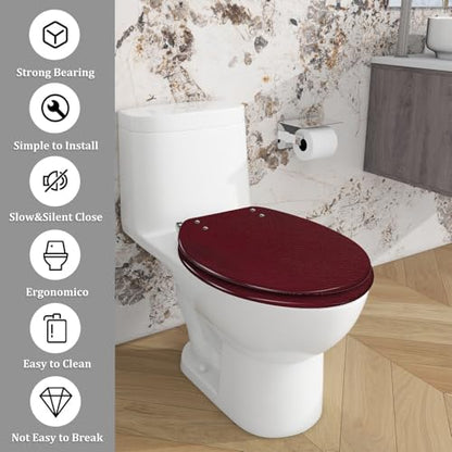 Elongated Resin Toilet Seat, Quietly Close Quick Release Hinges Cover | Toilet Lid Cover Easy to Clean and Install, Red Patterned Leather Heavy Duty Toilet Seat - color: pattern5, size: V-shape