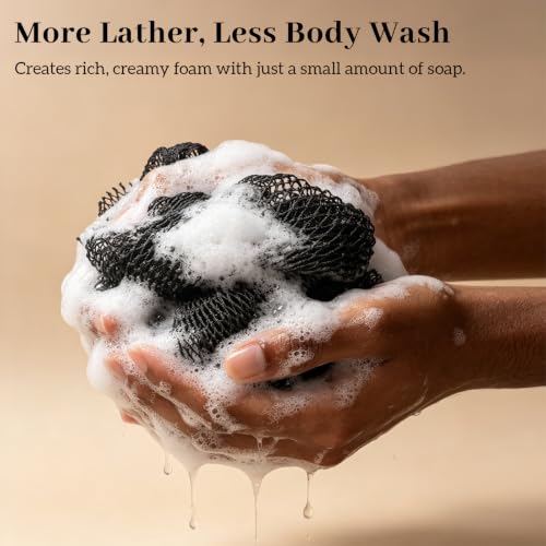 SPMKTBOZAI African Net Sponge Authentic, Exfoliating Net for Body Back | African Net Sponge with Knots| Long Stretch Net Sponge| African Net for Sensitive Skin| Durable & Quick Dry| Daily Use| Black - color: Black