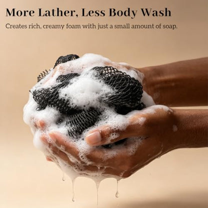 SPMKTBOZAI African Net Sponge Authentic, Exfoliating Net for Body Back | African Net Sponge with Knots| Long Stretch Net Sponge| African Net for Sensitive Skin| Durable & Quick Dry| Daily Use| Black - color: Black