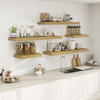 Heimlove 12" Deep Oak Floating Shelves,Over Toilet Long Wall Mounted Modern Farmhouse 36 inches,Wall Shelves with Invisible Brackets for Bedroom, Bathroom, Living Room, Kitchen, Set of 1 - color: Oak, size: 35.4"W x 11.6"D x 2"H, 1 Pack