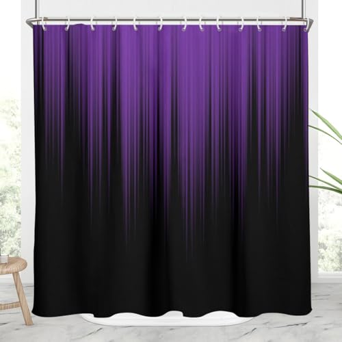 AAtter Purple and Black Ombre Shower Curtain 72x72 Inch, Dark Gothic Aesthetic Polyester Fabric Bathroom Decor with 12 Hooks, Moody Abstract Striped Bathtub Set - color: Purple, size: 72"W x 72"L (Pack of 1)