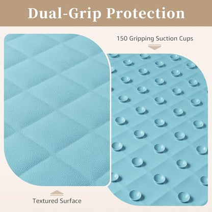 Yolife Bathtub Shower Mat Non Slip, Natural Rubber Bath Tub Floor Liner Mats with Strong Suction Cups for Inside Shower Bathroom, Machine Washable, Soft on Feet, 27.5 x 17 Inch, Blue - color: Blue
