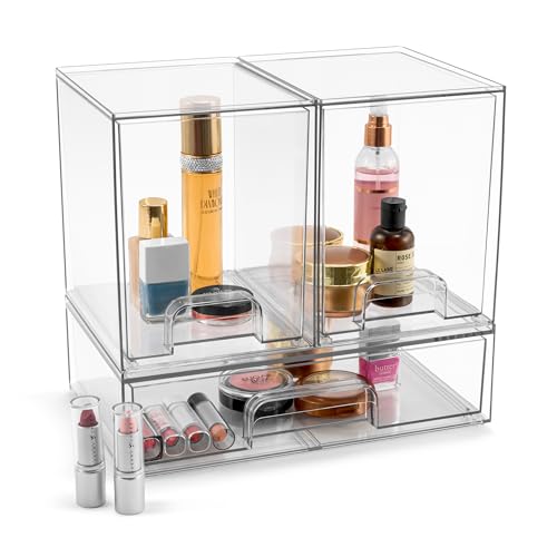 Sorbus Acrylic Storage Containers - 3 Pack, Stackable Storage Bins Set for Bathroom Organization - Clear Acrylic Drawer Organizers - Makeup Case Pull-Out Drawers (7.6’’ Tall and 12.1’’ Wide) - size: 3 Pack, 7.6’’ Tall and 12.1’’ Wide