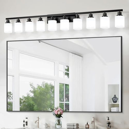 10-Light Bathroom Vanity Light,Modern Matte Black Bathroom Light Fixtures with Square Frosted Glass,64.5in Wall Sconces Over Mirror Restroom,Living Room Hallway E26 - color: Black, size: 10-Light