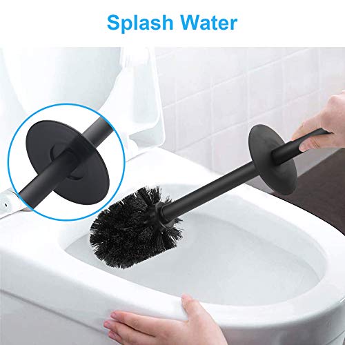 BGL Stainless Steel Toilet Brush with Holder, 2 Black Bristle Heads - color: Matte Black