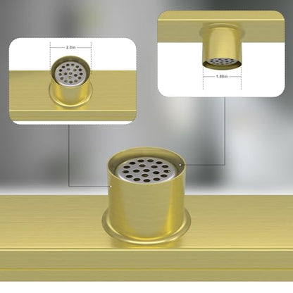 Brushed Gold 24-Inch Linear Shower Drain with Tile Insert Grate, Rectangle Floor Drain 304 Stainless Steel Including Hair Strainer - color: Gold, size: 24 IN