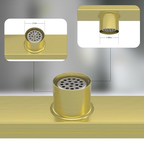 Brushed Gold 34-Inch Linear Shower Drain with Tile Insert Grate, Rectangle Floor Drain 304 Stainless Steel Including Hair Strainer - color: Gold, size: 34 IN