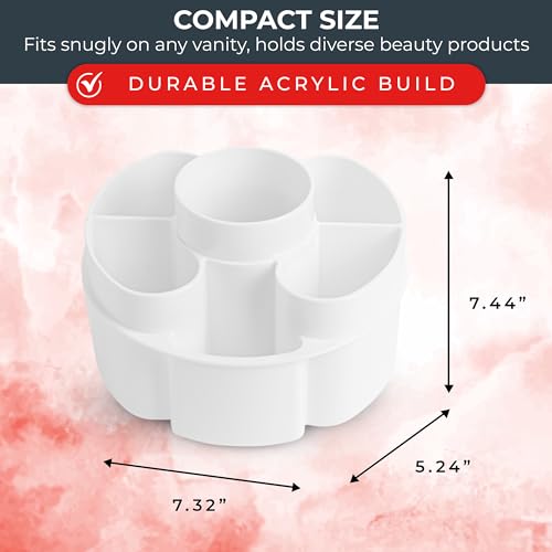 Masirs Small 360 Rotating Makeup Organizer, 5 Compartments, Round White | Small 360 Rotating Makeup Organizer, 5 Compartments, Acrylic Mini Lazy Susan, Vanity Bathroom Counter, Round White - color: Round White