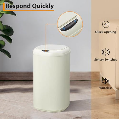 30L (8 Gallon) Beige Stainless Steel Motion Sensor Trash Can - Touchless Automatic Lid, Cylindrical Smart Waste Bin for Kitchen Bathroom Living Room Home Office